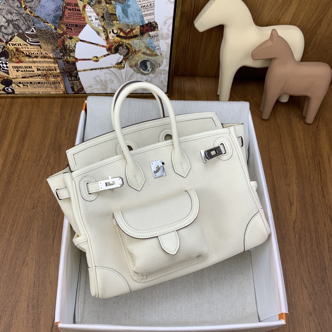 Hermes Cargo Birkin 25CM Limited Edition Canvas Handbag White